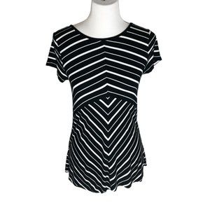 Women's Cable Gauge Tunic Top Black White Striped Short Sleeve Petites Small